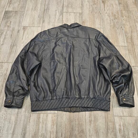 Vintage Torras Leather Jacket Mens Size XL Black Zip Front Bomber Spain Retro - Picture 11 of 15